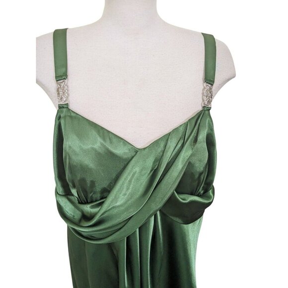 Vintage Y2K Niki Livas NEW Formal Hoco Designer Dress Plus Size 20W Green Satiny - Picture 2 of 9